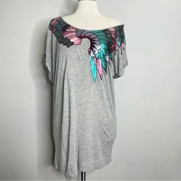 H&M Off Shoulder Short Sleeve Sequined Tunic Top - Picture 6 of 8